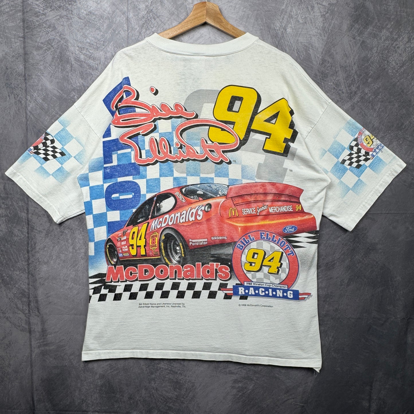 90s White Bill Elliott McDonalds Nascar Shirt 3897