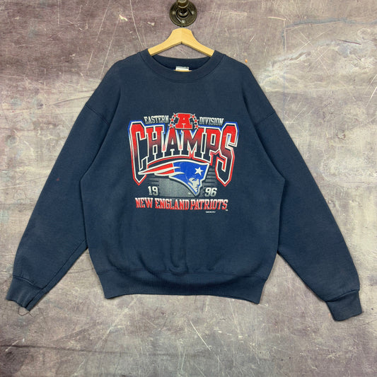 1996 Navy Blue New England Patriots Eastern AFC Champs Graphic Crewneck Sweatshirt L 1225