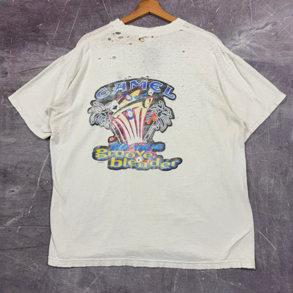 90s White Thrashed Camel Cigarettes Groove Blender Graphic Pocket Shirt XL 1032