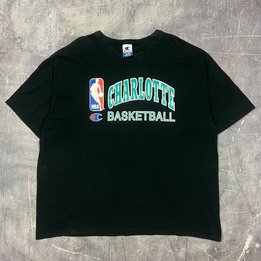 90s Black Charolette Hornets Champion Warm Up Shirt XXL AV23