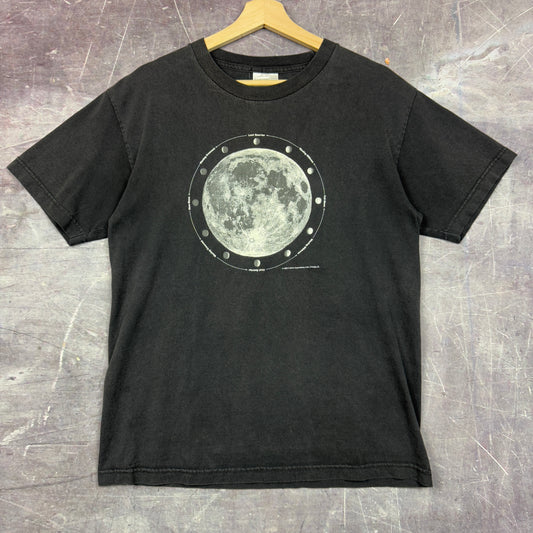 90s Faded Black Moon Lunar Phases Graphic Shirt M 0959