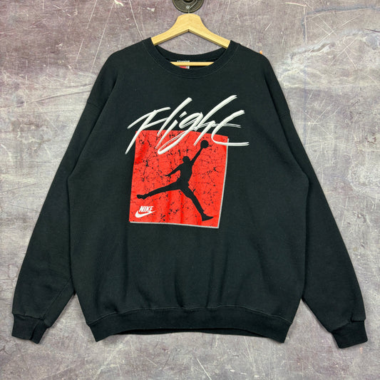 80s Black Nike Flight Air Jordan Graphic Crewneck Sweatshirt L 1731