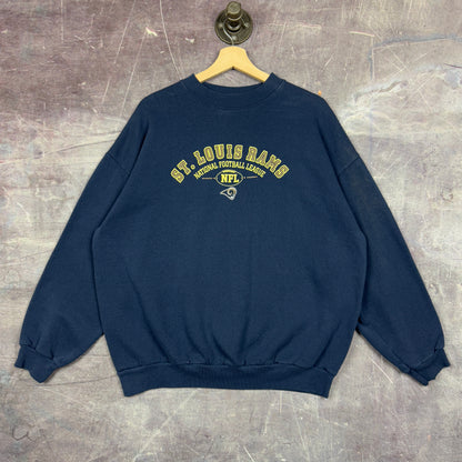 90s Navy Blue St. Louis Rams Football Graphic Crewneck Sweatshirt L 1248