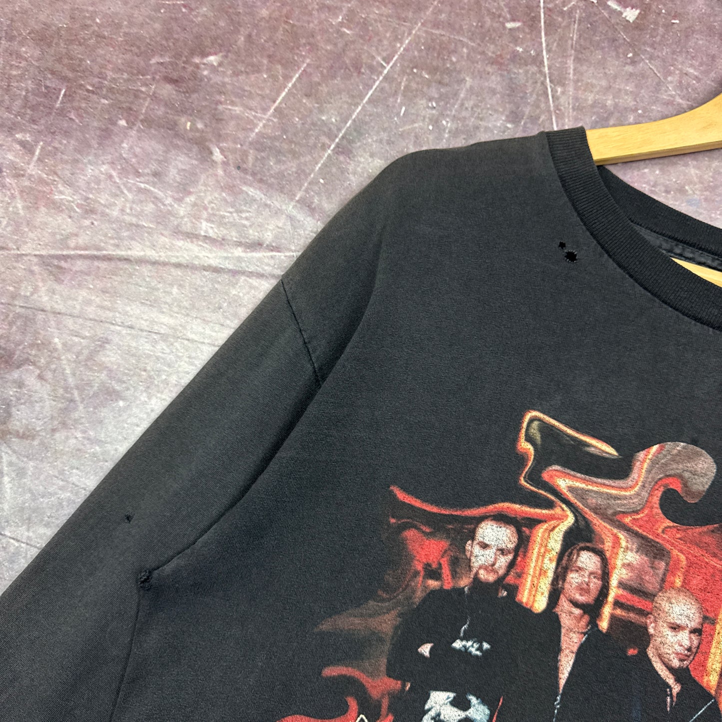 90s Faded Black Disturbed Graphic Long Sleeve Shirt L 2823