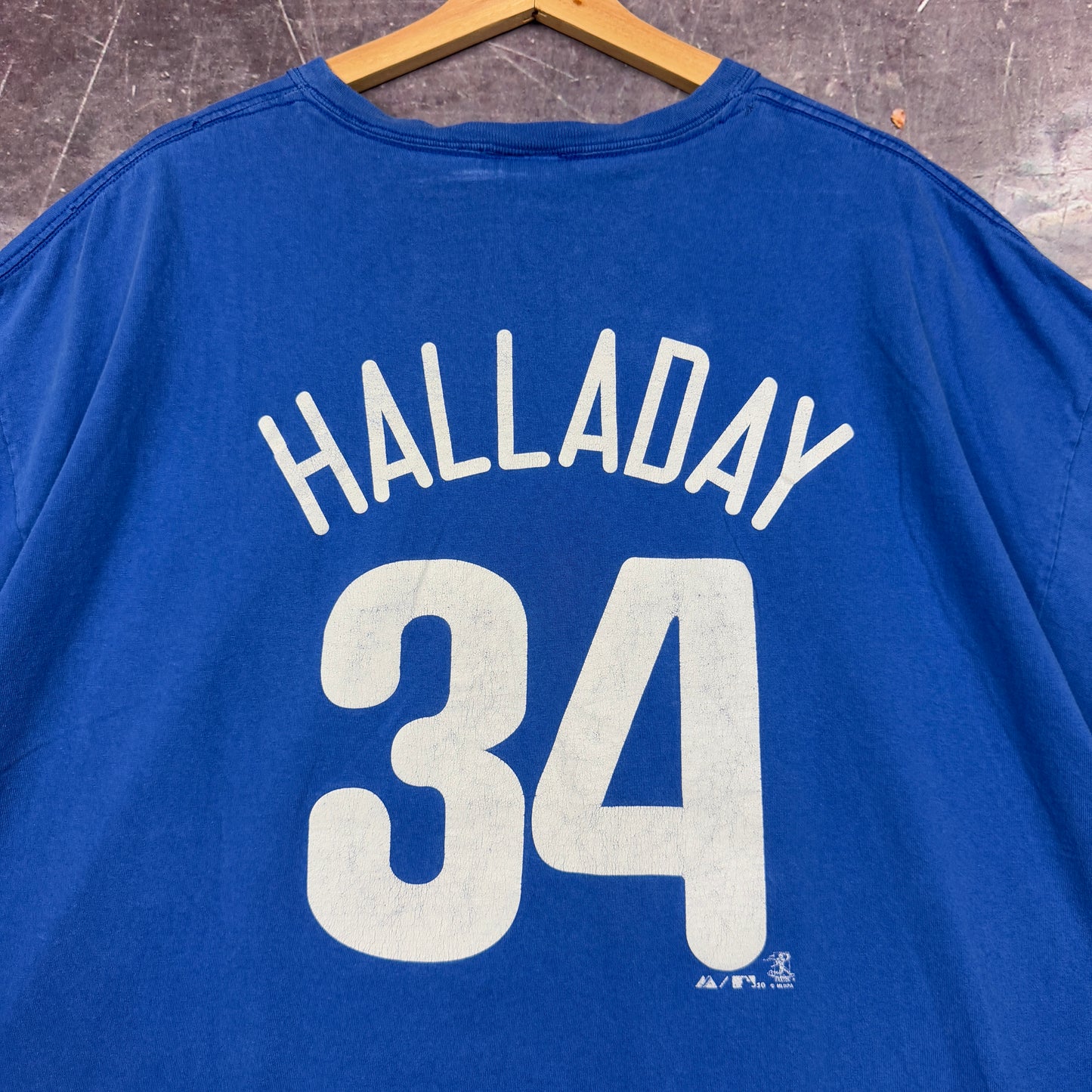 Early 00s Blue Philidelphia Phillies Roy Halladay 34 Graphic Shirt XL 0981