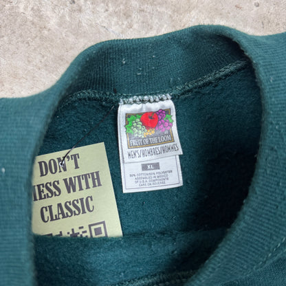 90s Forest Green Fruit of the Loom Blank Essential Crewneck Sweatshirt Boxy L AL67