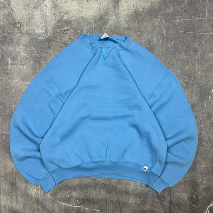 90s Sky Blue Russell Athletic Blank Essential Crewneck Sweasthirt L AG13