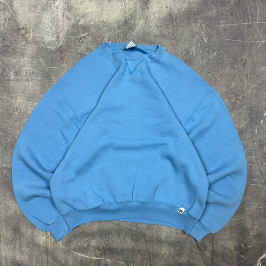 90s Sky Blue Russell Athletic Blank Essential Crewneck Sweasthirt L AG13