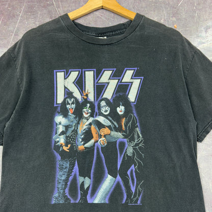 Early 00s Faded Black Kiss Band Graphic Shirt M 1074