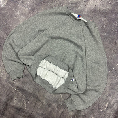 90s Gray Blank Essential Russell Athletic  Crewneck Sweasthirt Boxy XL F33