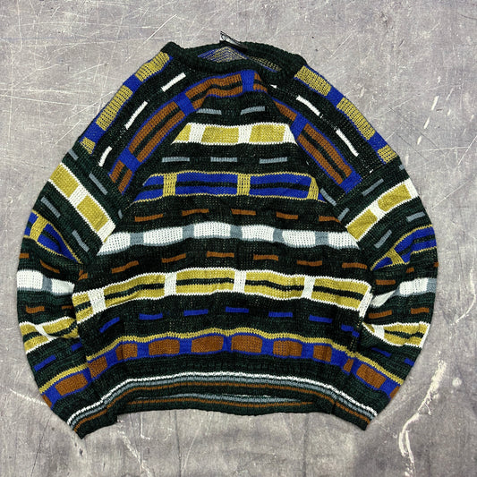 90s Multi Color Carmelton Knit Pattern Sweater L AE49