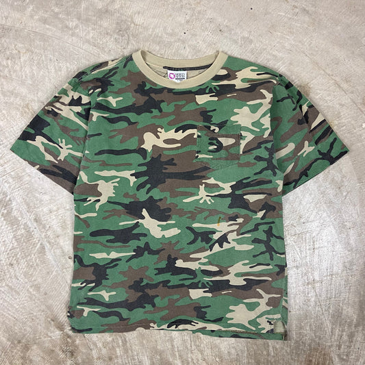 90s Blank Woodland Camo Essential Camo Pocket Shirt L BF68