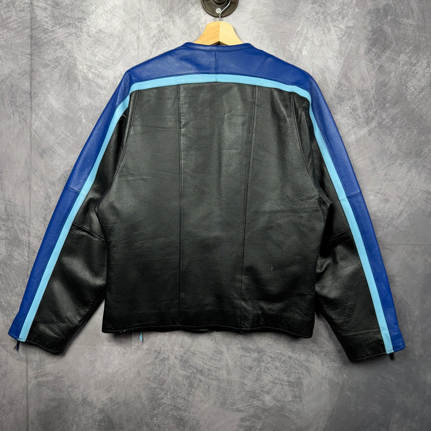 00s Black And Blue Leather Racing Jacket 3996