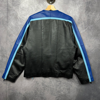 00s Black And Blue Leather Racing Jacket 3996