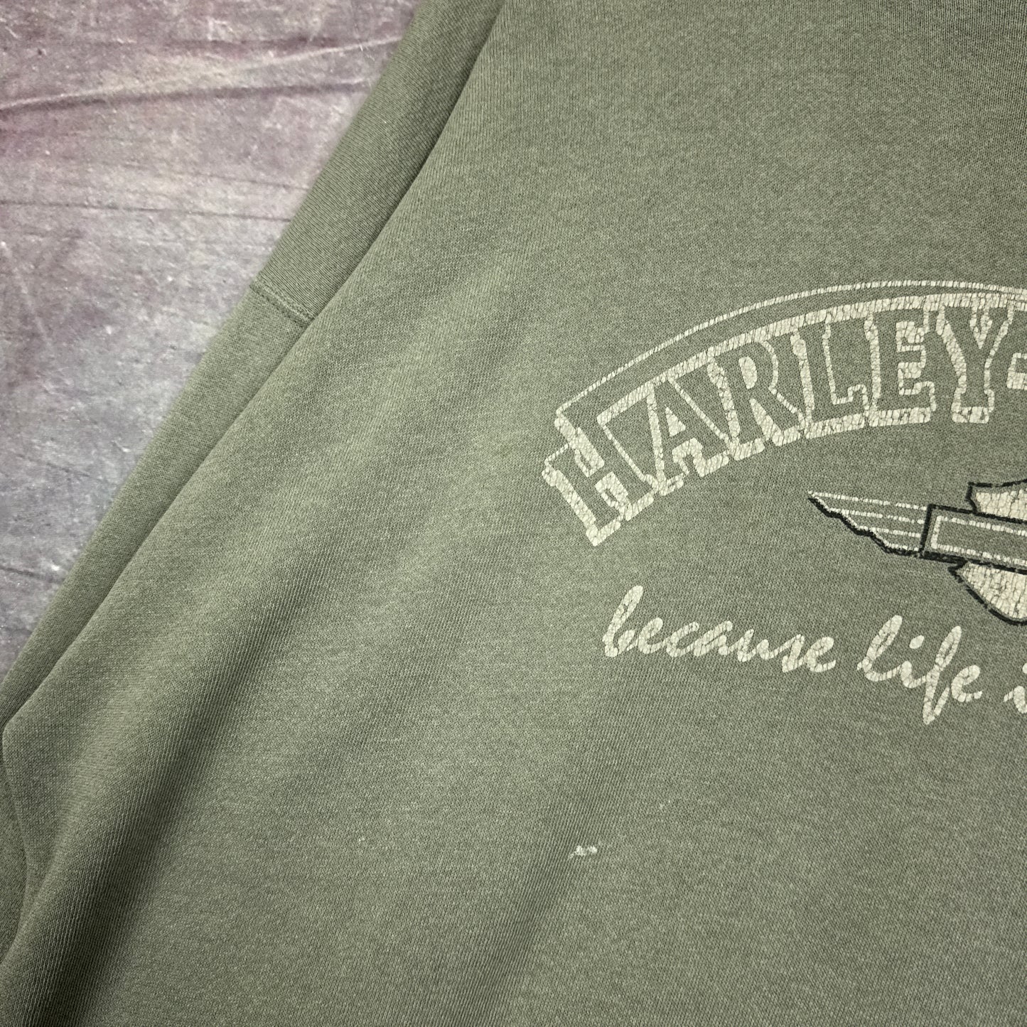 90s Olive Green Harley Davidson Sweatshirt 3089