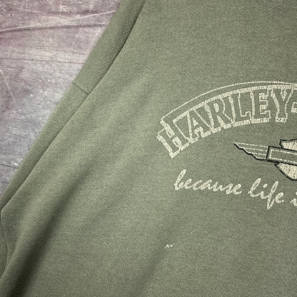 90s Olive Green Harley Davidson Sweatshirt 3089