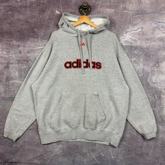 90s Light Gray Adidas Essential Center Logo Spellout Hoodie XL 1273