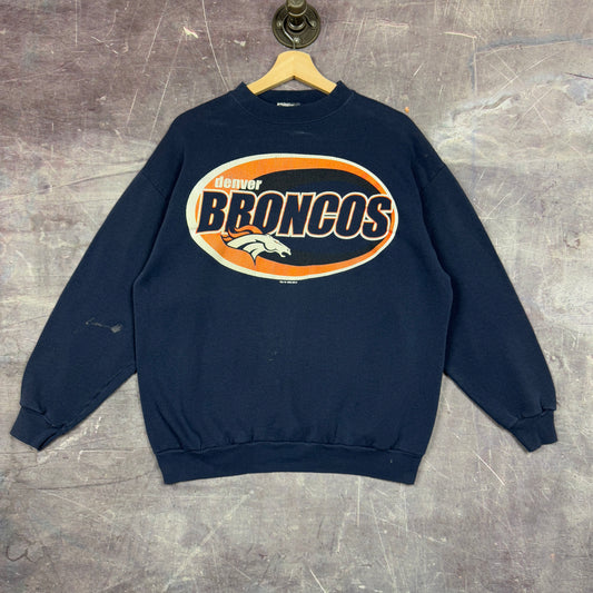 1999 Navy Blue Denver Broncos Football Graphic Crewneck Sweatshirt M 1243