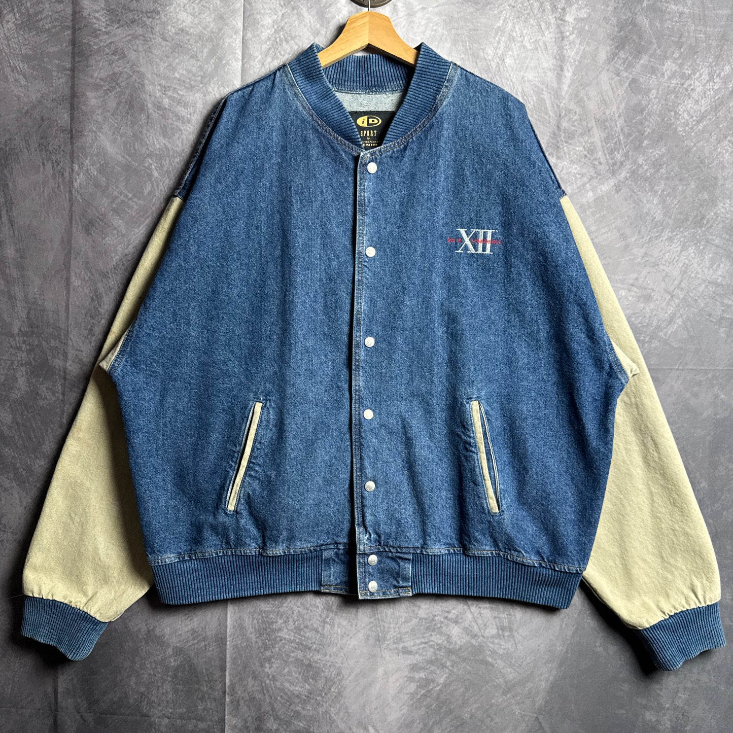90s Blue Big 12 Conference Denim Varsity Jacket 4459