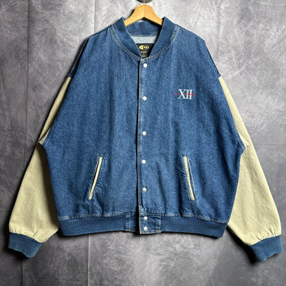 90s Blue Big 12 Conference Denim Varsity Jacket 4459
