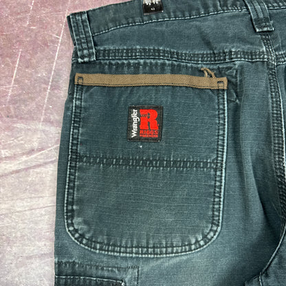 00s Faded Black Baggy Wrangler Riggs Workwear Carpenter Work Shorts 33x10.5 2796