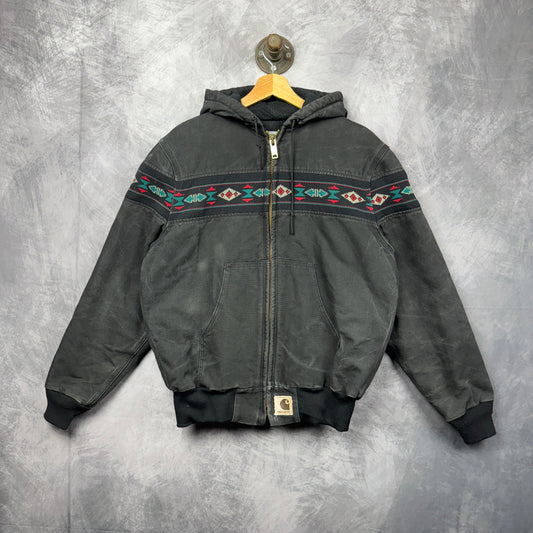 90s Black Hooded Carhartt Aztec Jacket 4053