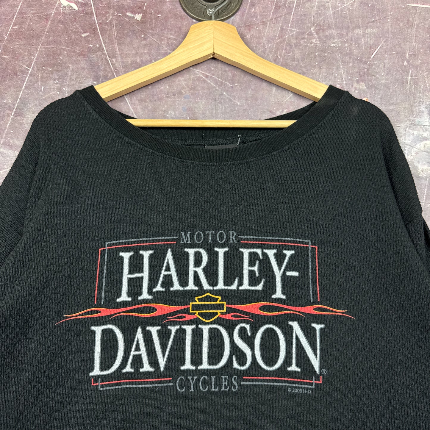 00s Black Harley Davidson Long Sleeve Thermal Shirt 3168