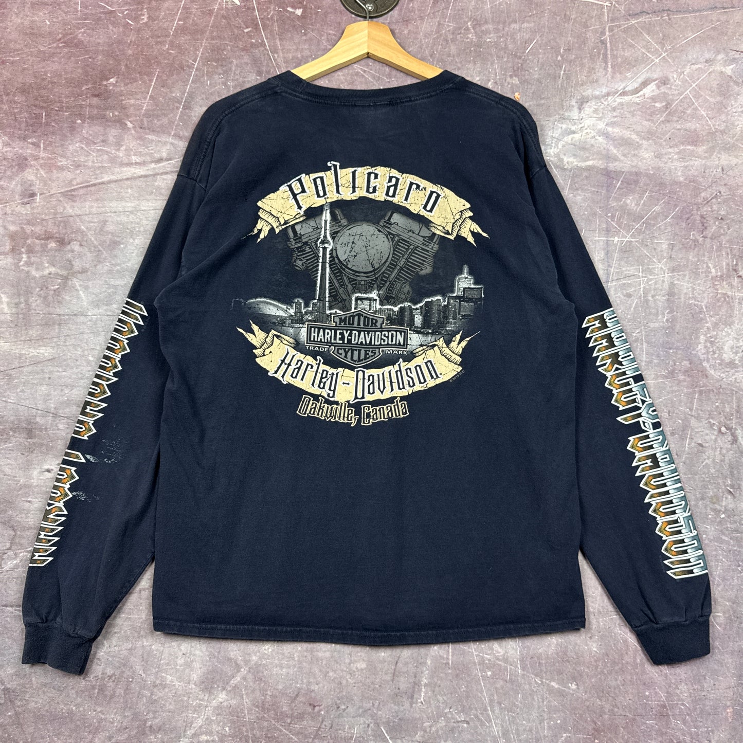 00s Navy Blue Harley Davidson Long Sleeve Shirt 3086