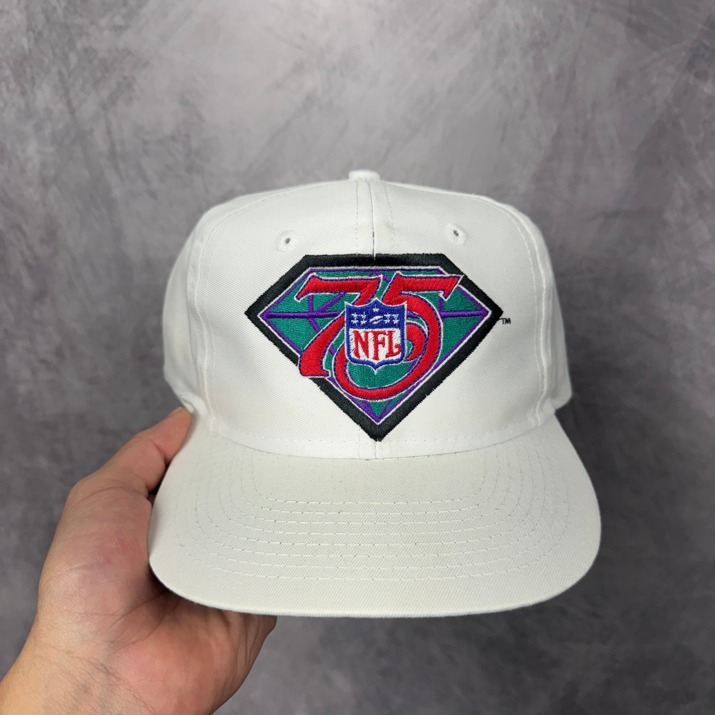 90s White NFL 75th Anniversary Snapback Hat 4305