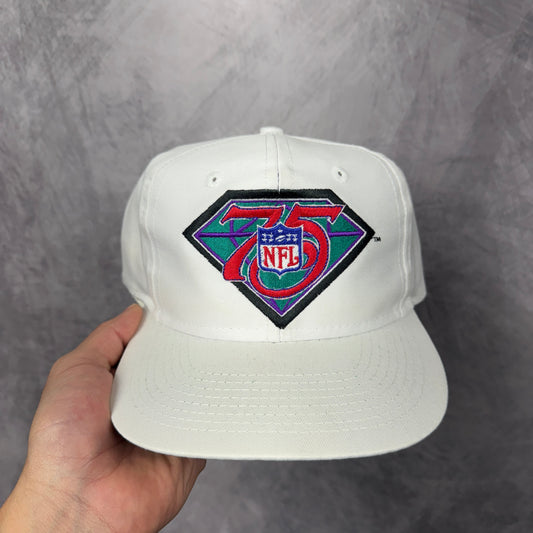 90s White NFL 75th Anniversary Snapback Hat 4305