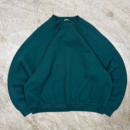 90s Forest Green Fruit of the Loom Blank Essential Crewneck Sweatshirt Boxy L AL67