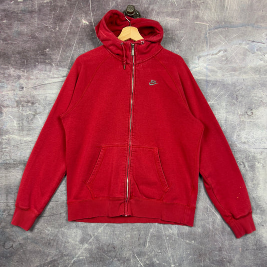 Early 00s Red Nike Essential Logo Mini Swoosh Zip Up Hoodie L 1196