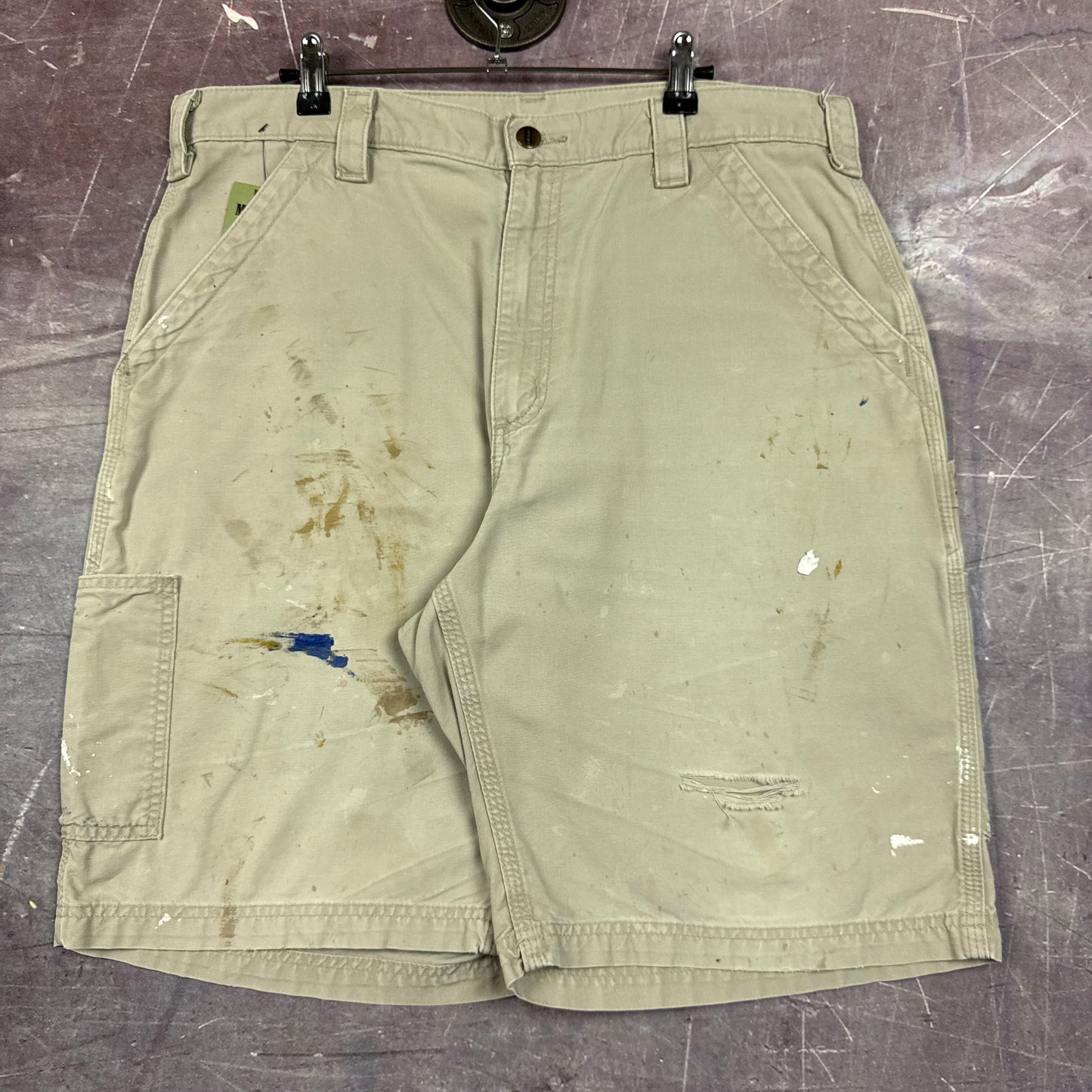 00s Tan Brown Baggy Carhartt Carpenter Painter Work Shorts 35x9.5 2794
