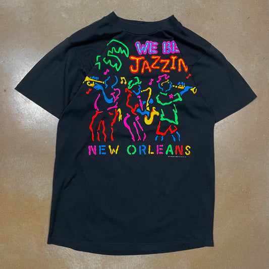 90s Black "We Be Jazzin" New Orleans Graphic Shirt S G98