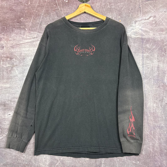 00s Faded Black Orange County Choppers Flame Sleeve Shirt 3048