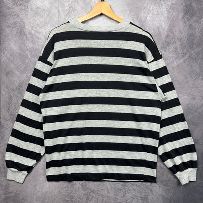 90s Grey and Black Los Angeles Raiders Striped Longsleeve Shirt 4197