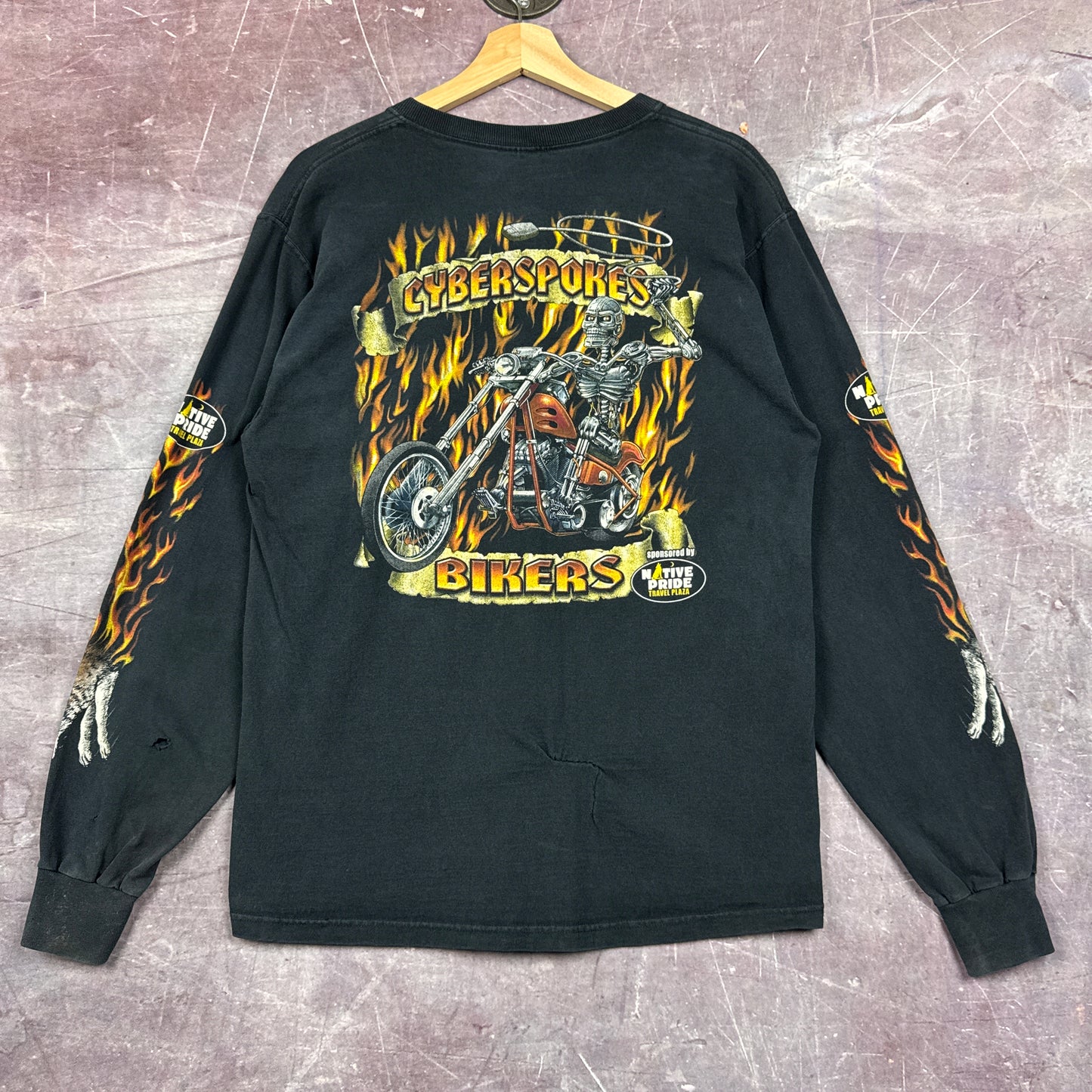 00s Black Cyberspokes Biker Flame Sleeve Shirt 3054