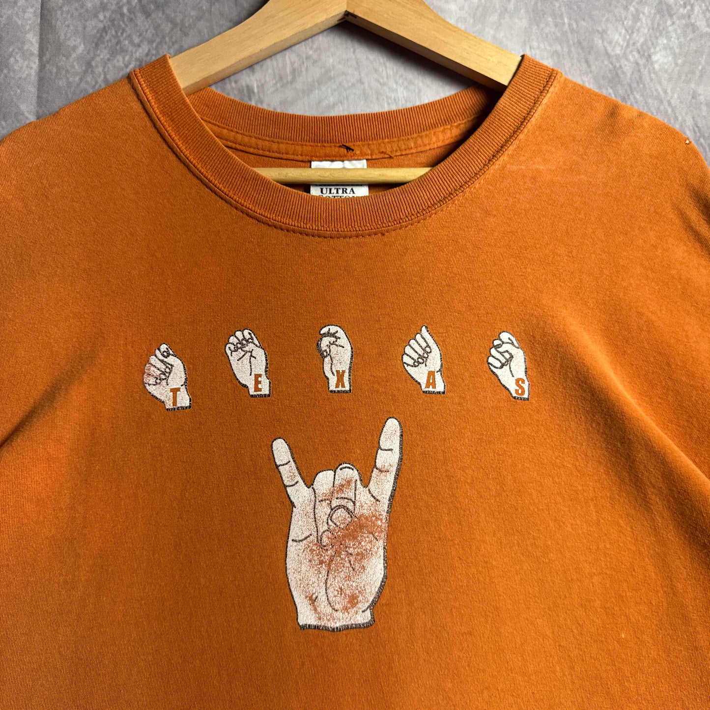 00s Orange Texas Longhorns Hand Sign Language Shirt 4593