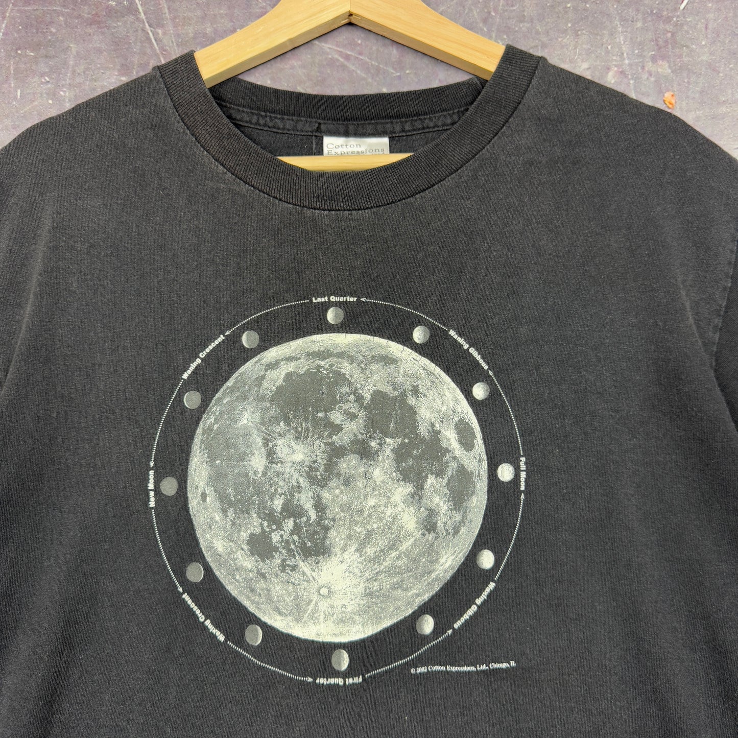 90s Faded Black Moon Lunar Phases Graphic Shirt M 0959