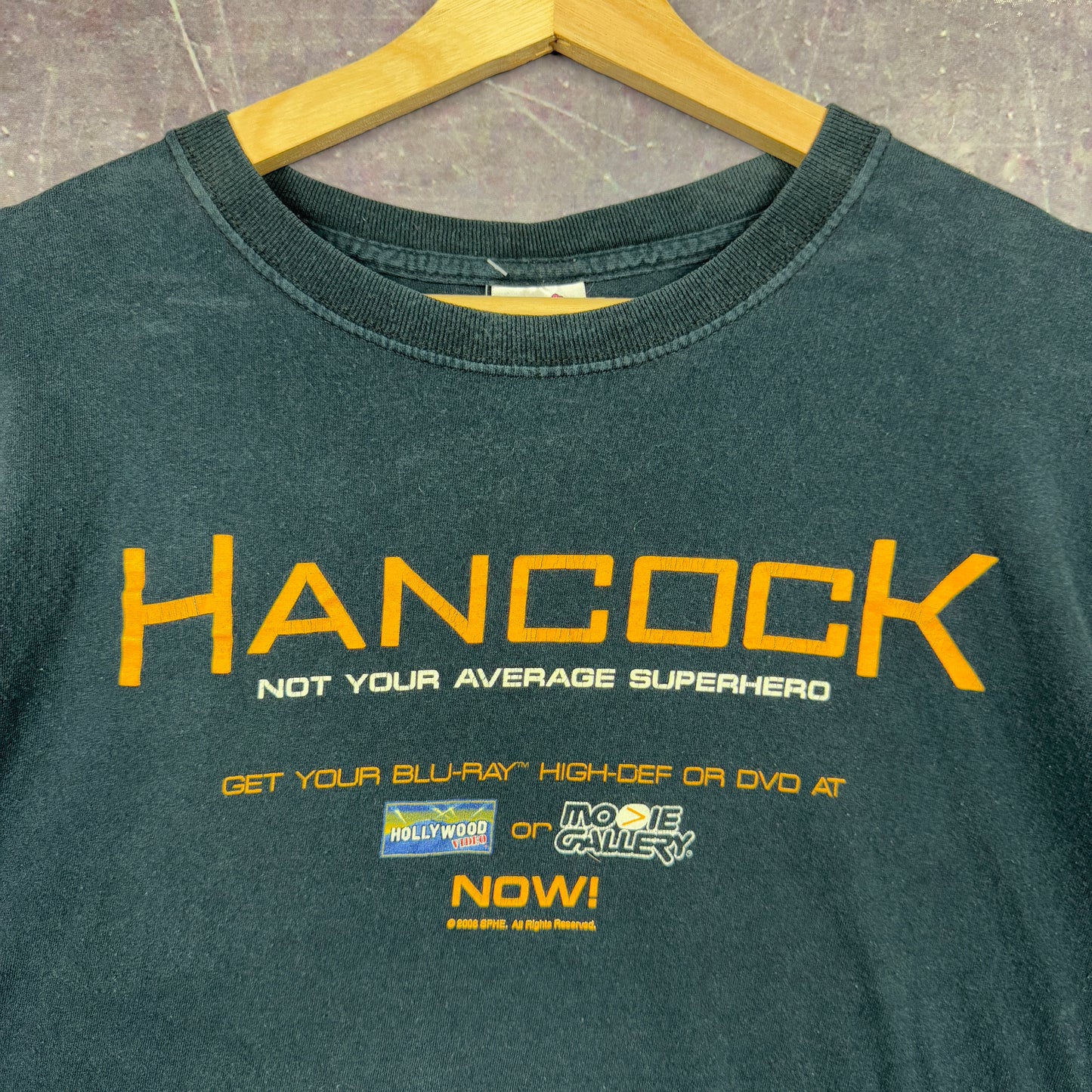 Early 00s Black Hancock Movie Promo Graphic Shirt L 1097