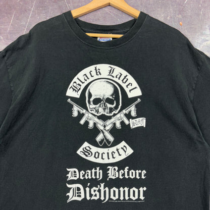 Early 00s Black Black Label Society Death Before Dishonor Skull Graphic Shirt XL 1123