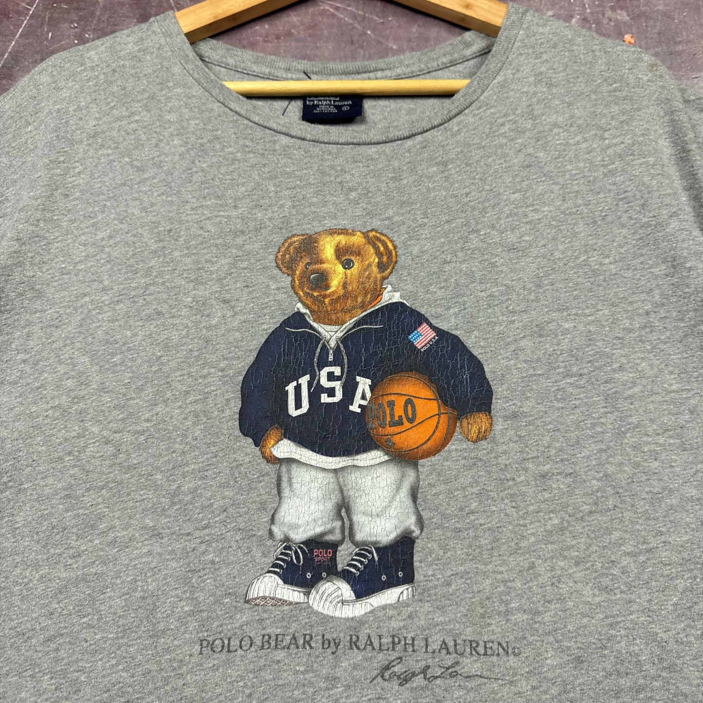 90s Grey Ralph Lauren Basketball Polo Bear Shirt 3726