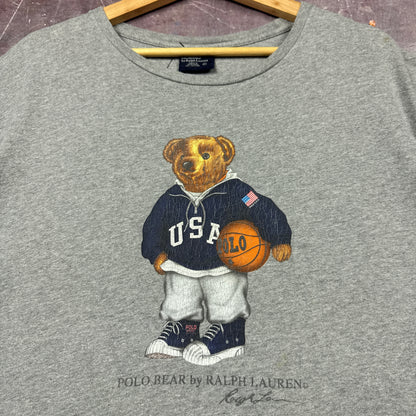 90s Grey Ralph Lauren Basketball Polo Bear Shirt 3726