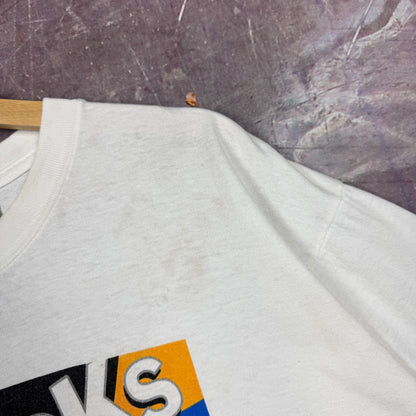1997 White New York Knicks Abstract Dunking Graphic Shirt XL 2972