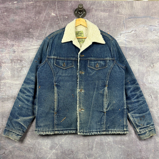 70s Medium Wash Sears Roebucks Sherpa Lined Denim Trucker Jacket M 0520