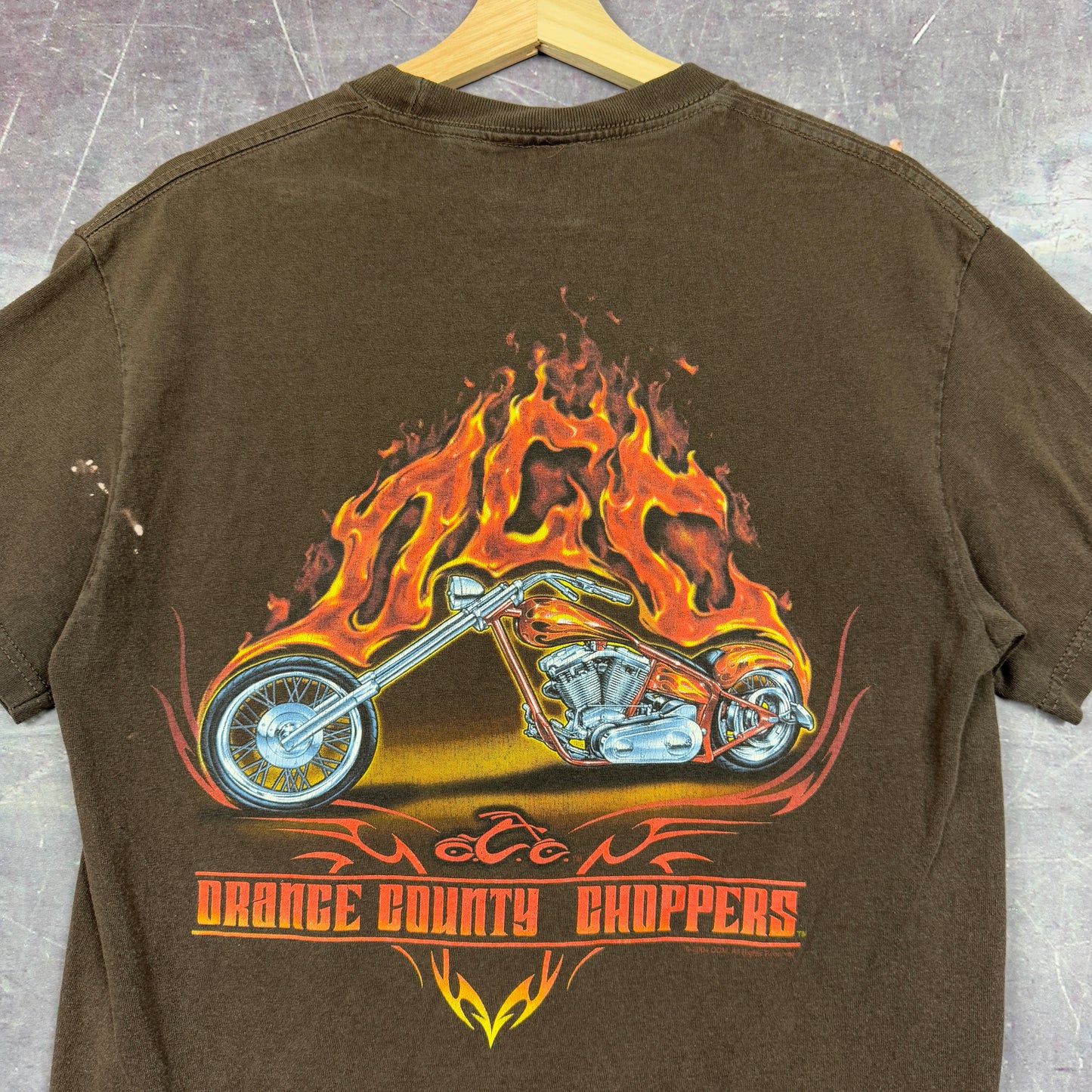 Early 00s Brown Orange County Choppers Motorcycle Graphic Shirt M 1051