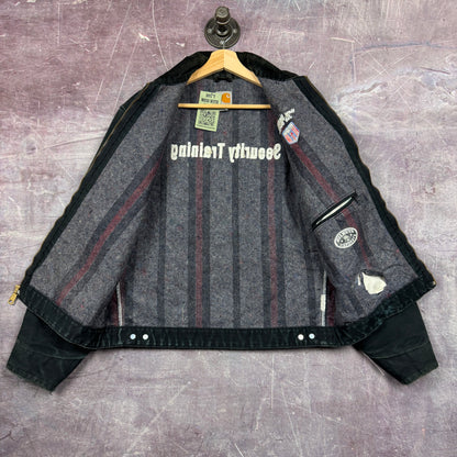 90s Black Carhartt Security Embroidered Detroit Work Jacket M 2378