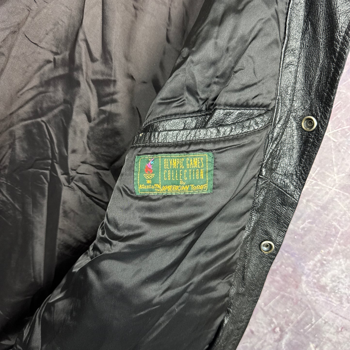 1996 Black Atlanta Olympics Flag Leather Jacket 3470