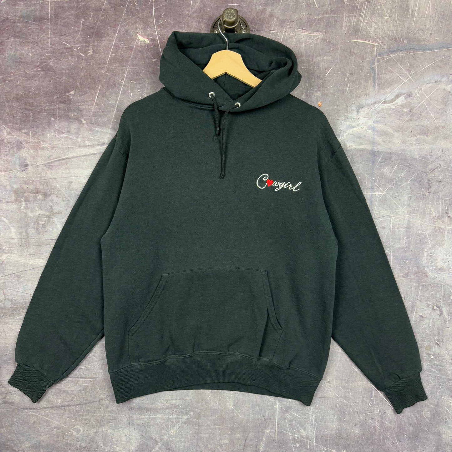 90s Faded Black Cowgirl Horsewear Embroidered Graphic Hoodie M 1232