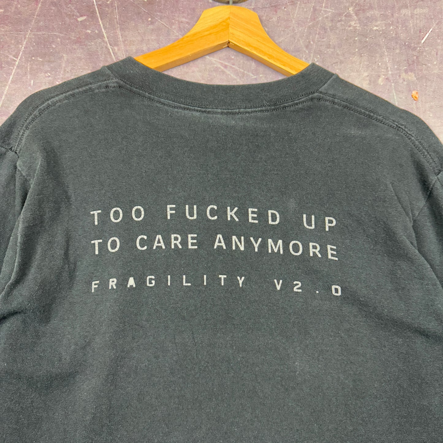 90s Black Nine Inch Nails Too F'd Up To Care Anymore Fragility V2.0 Tour  Graphic Long Sleeve Shirt M 0938